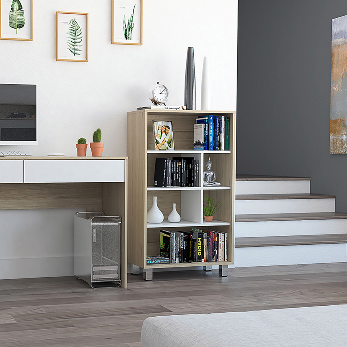 BIBLIOTECA ARMABLE BELLAGIO MARCA EXCELSIOR COLOR ROVERE CON BLANCO