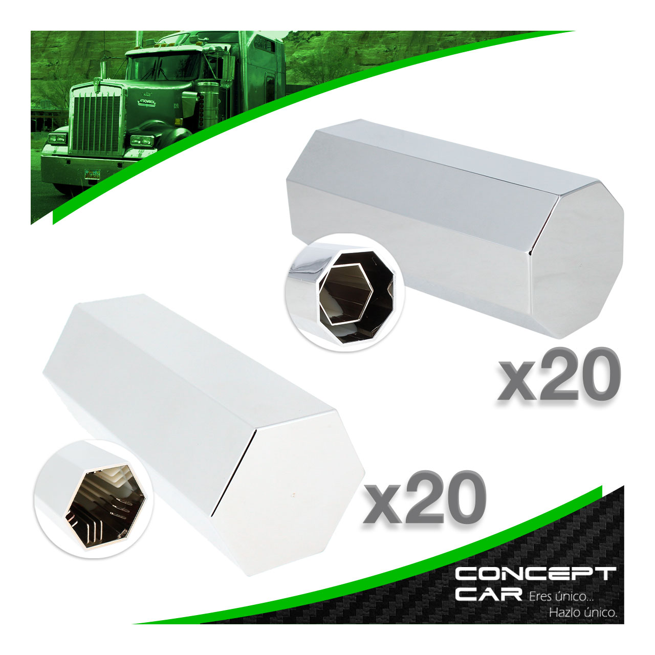 20 Capuchon Cubre Tuercas Cromado Presion Grande Extra Largo