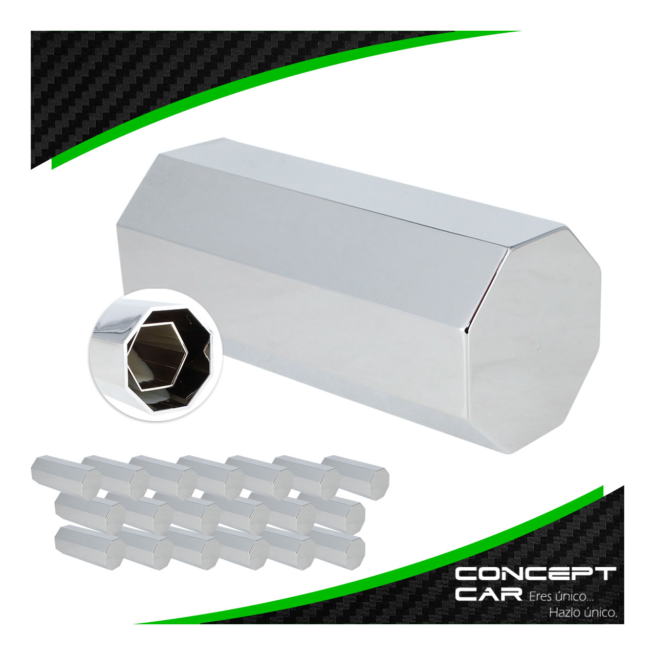 20 Capuchon Cubre Tuercas Cromado Presion Grande Extra Largo