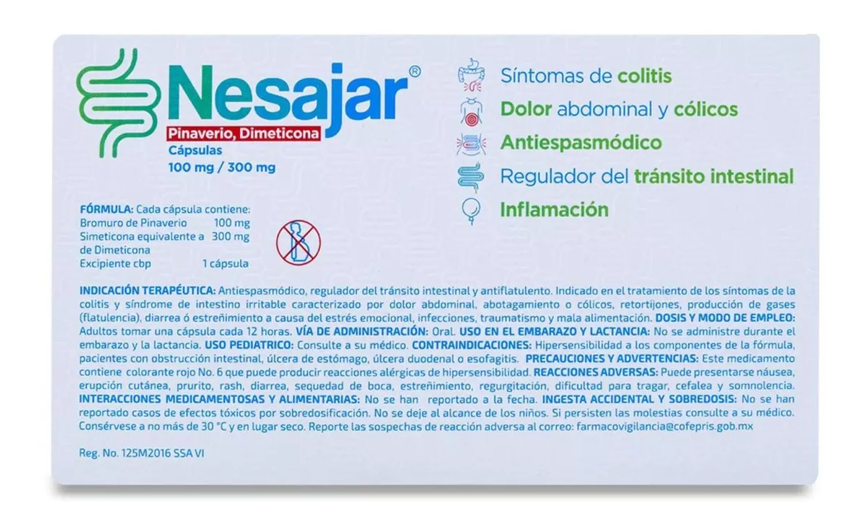 Nesajar Pinaverio, Dimeticona 16 Caps, Gel Pharma