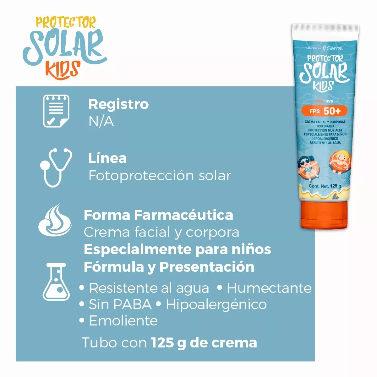 Protector Solar Kids Niños Fps 50+ Tubo 125 G Crema