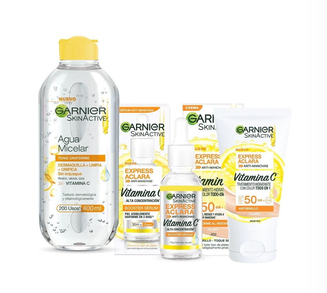 Kit 3 Rutina Garnier Skin Active Vitamina C Express Aclara 