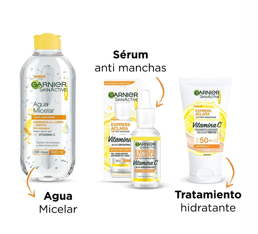 Kit 3 Rutina Garnier Skin Active Vitamina C Express Aclara 
