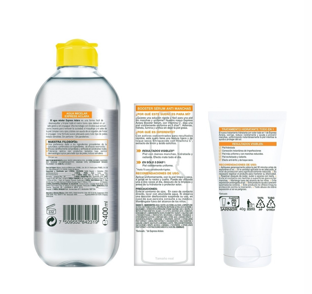 Kit 3 Rutina Garnier Skin Active Vitamina C Express Aclara 