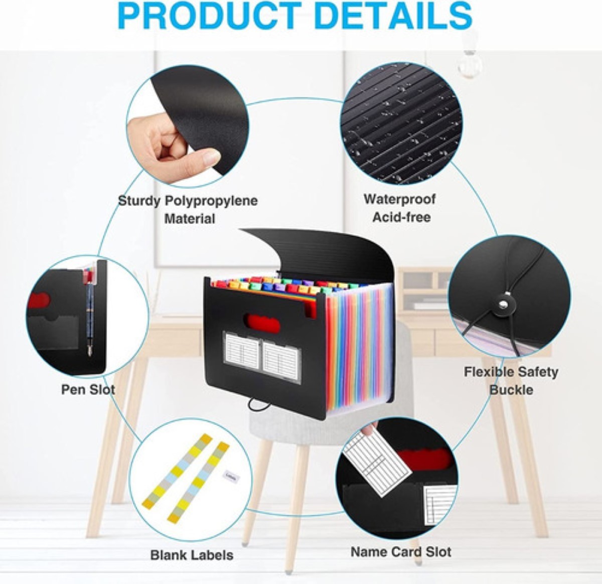 Carpeta De Archivo Acordeón Ampliable Tamaño A4, 24 Bolsillo Ngro