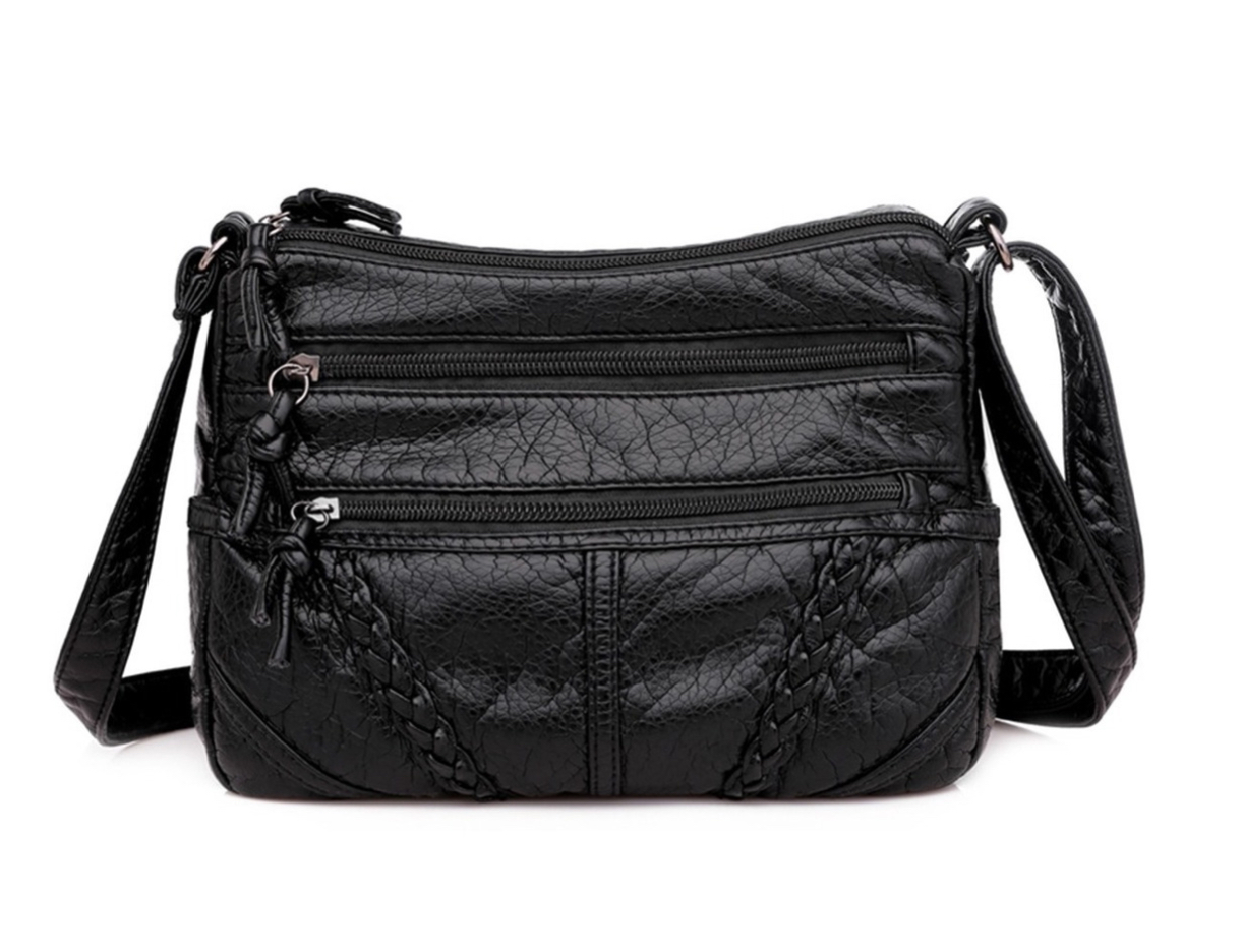 Bolsa Dama Suave Cuero Gran Capacidad Impermeable P/ Viaje negro