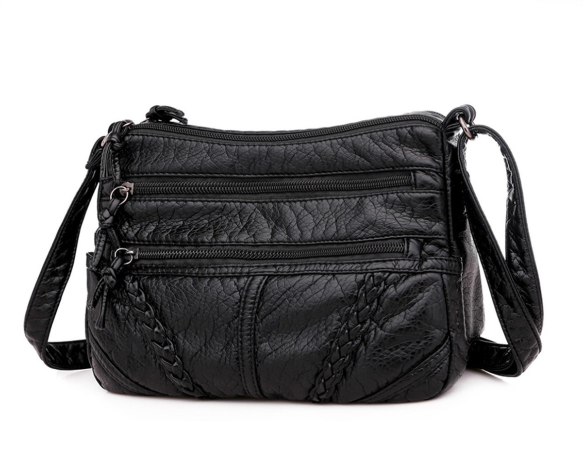 Bolsa Dama Suave Cuero Gran Capacidad Impermeable P/ Viaje negro