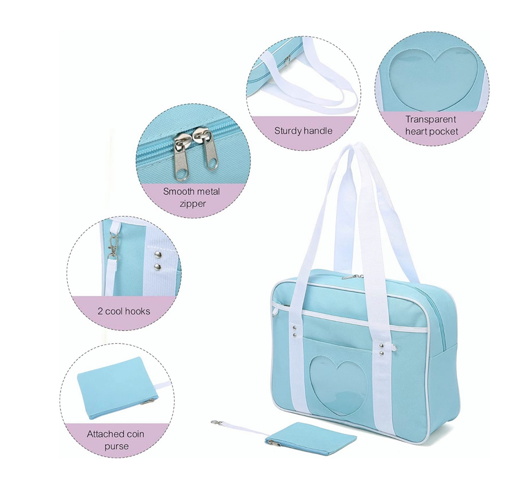 Bolsas Escolar Japonesas De Corazón Kawaii De Hombro Jk Morado