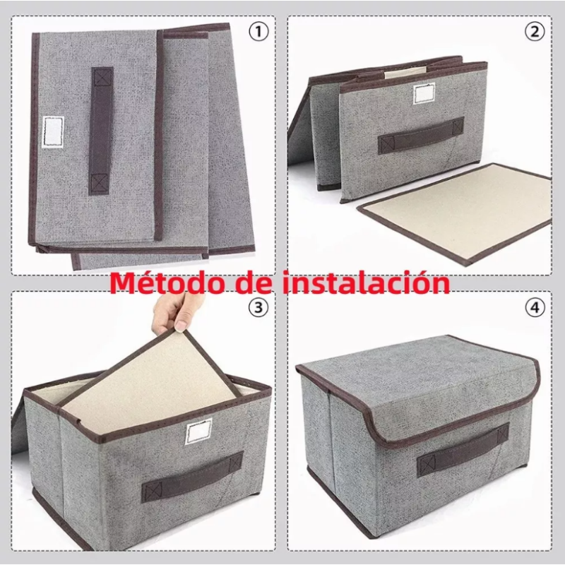 6 Unidades Cajas Organizadoras De Tela Plegables Con Tapas, Gris