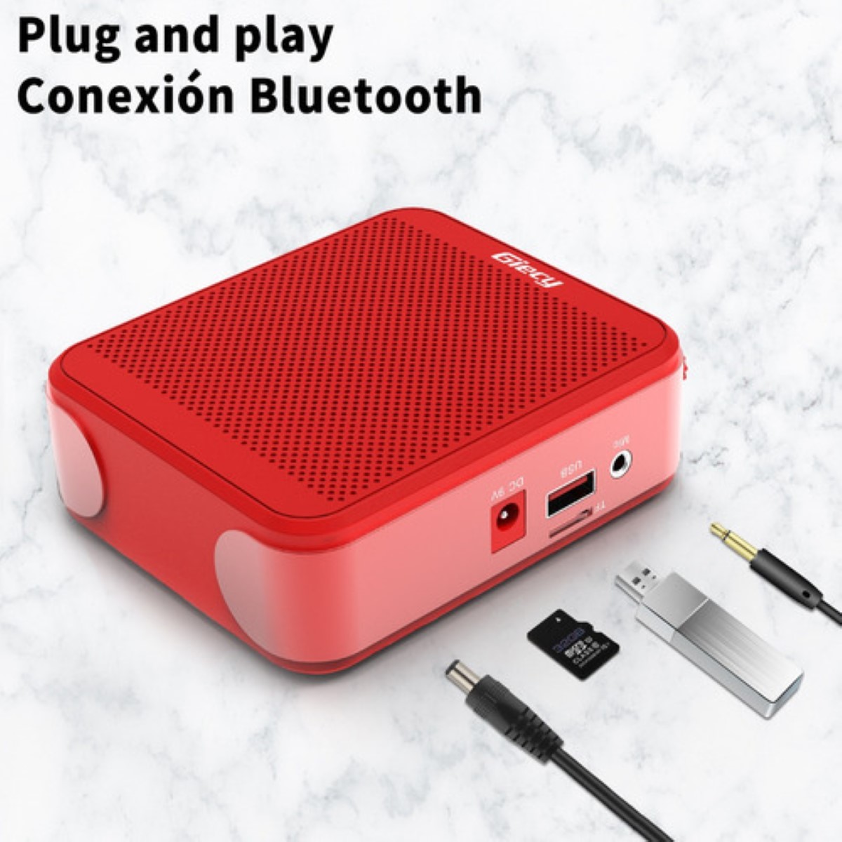 Amplificador De Voz Portátil Recargable Audio Bluetooth Rojo