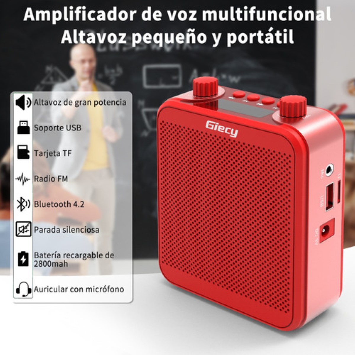 Amplificador De Voz Portátil Recargable Audio Bluetooth Rojo
