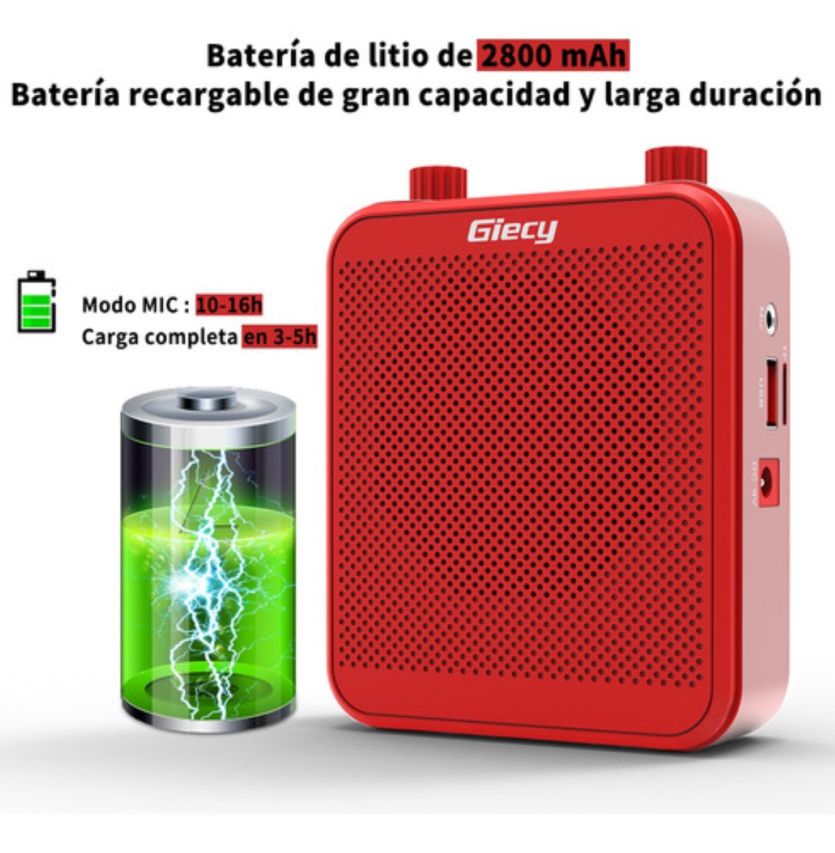 Amplificador De Voz Portátil Recargable Audio Bluetooth Rojo