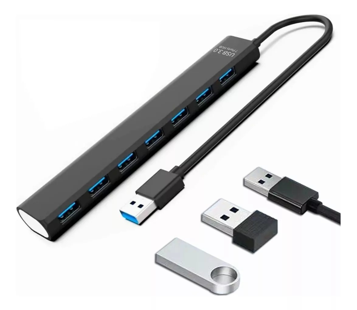 Multi Usb 3.0 Hub Divisor De 7 Puertos Velocidad De 5 Gbps Negro