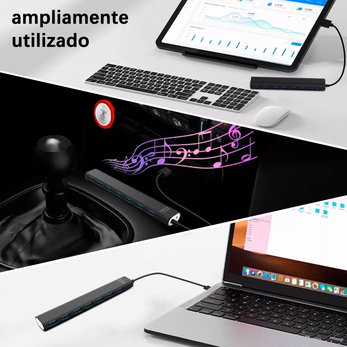 Multi Usb 3.0 Hub Divisor De 7 Puertos Velocidad De 5 Gbps Negro