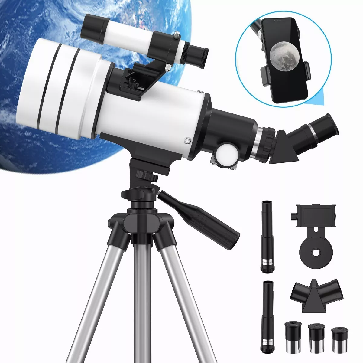 Telescopio Astronómico Monocular Profesional 70/300mm 150x Blanco