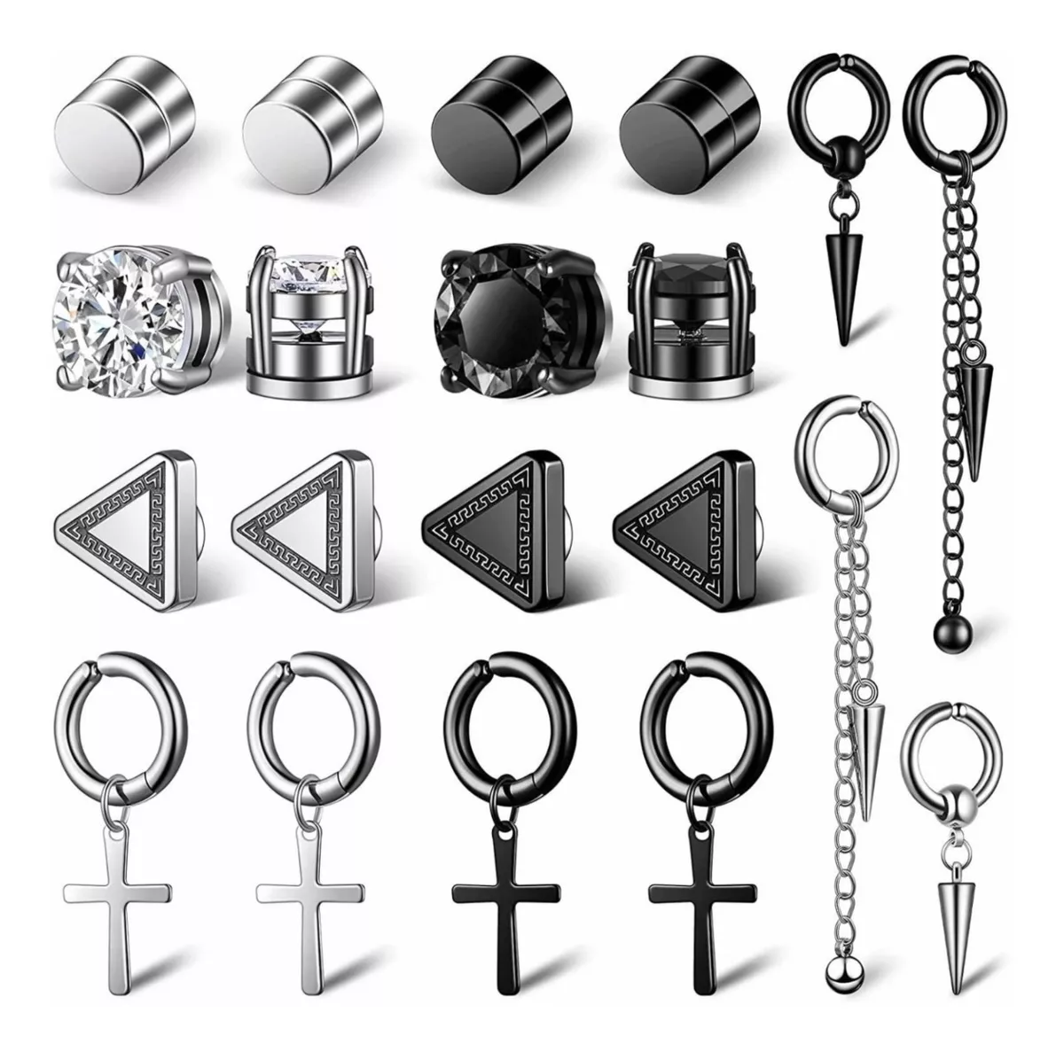 10 Pares Aretes Hombre Falsos Piercing Imán Arracadas Acero10 Pares Aretes Hombre Falsos Piercing Imán Arracadas Acero
