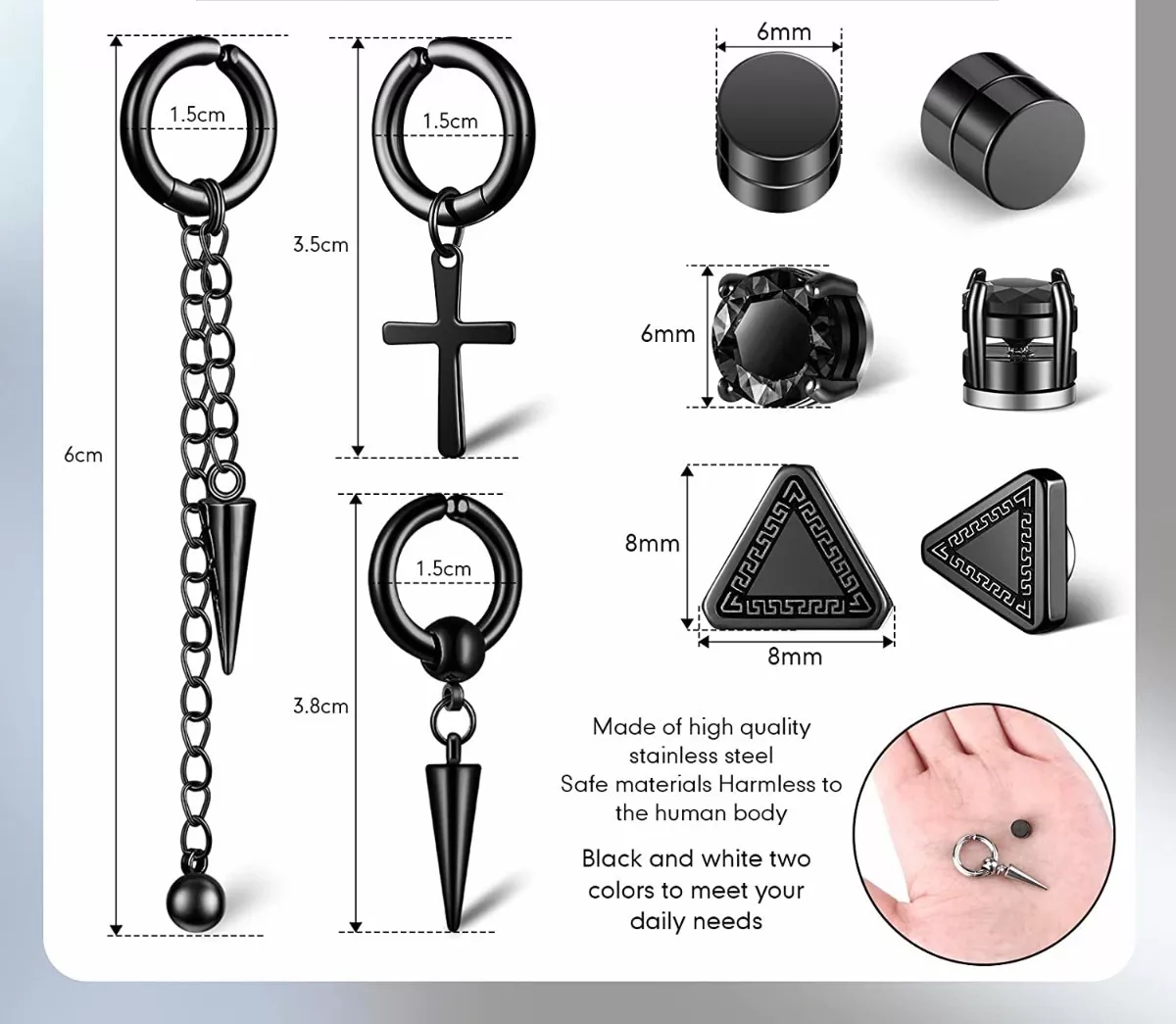 10 Pares Aretes Hombre Falsos Piercing Imán Arracadas Acero10 Pares Aretes Hombre Falsos Piercing Imán Arracadas Acero