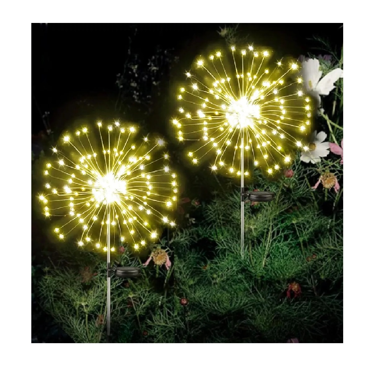 Luz Solar De Fuegos Artificiales Luz De Jardín 200 Led 2pcs Blanco Calido
