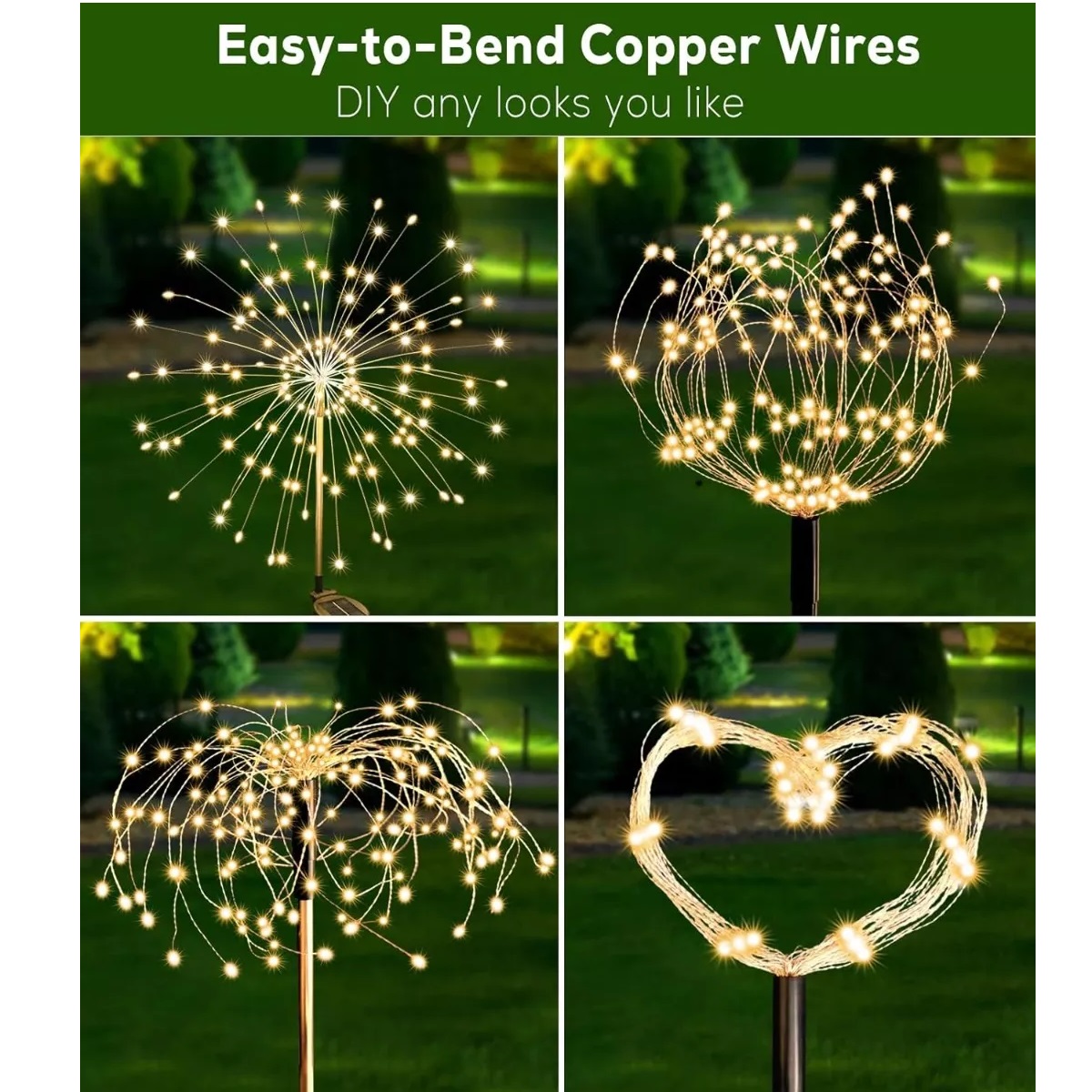 Luz Solar De Fuegos Artificiales Luz De Jardín 200 Led 2pcs Blanco Calido