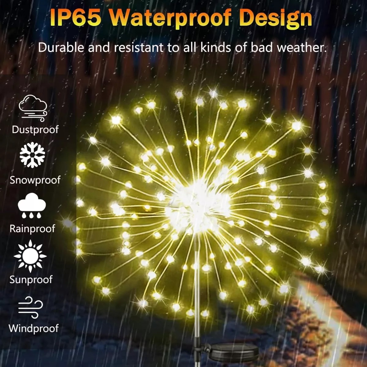 Luz Solar De Fuegos Artificiales Luz De Jardín 200 Led 2pcs Blanco Calido