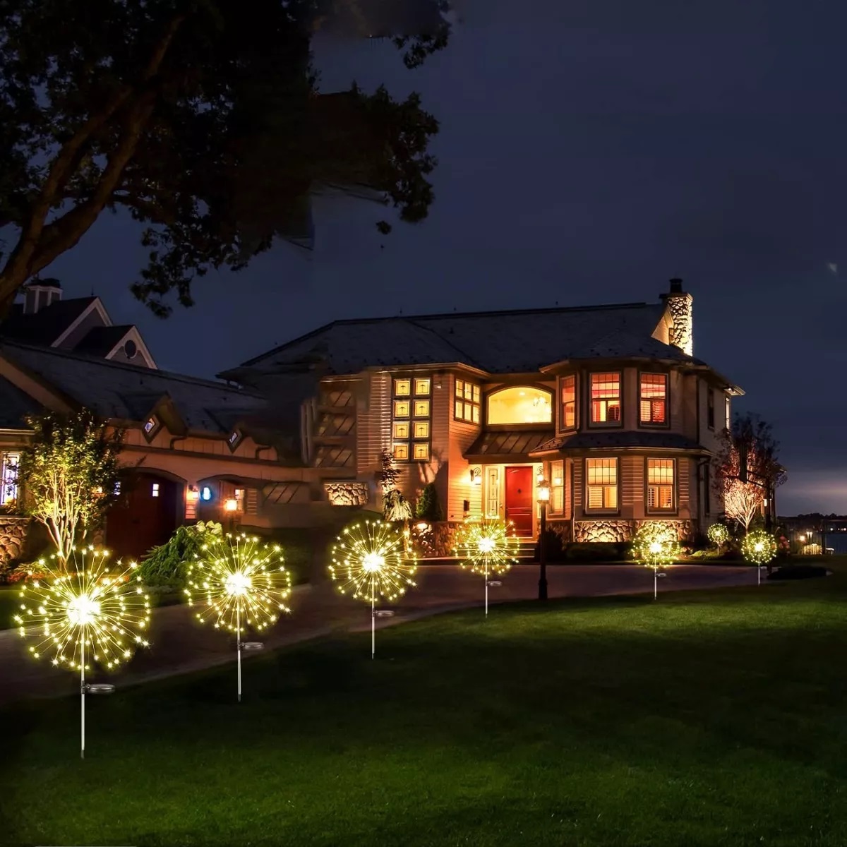Luz Solar De Fuegos Artificiales Luz De Jardín 200 Led 2pcs Blanco Calido