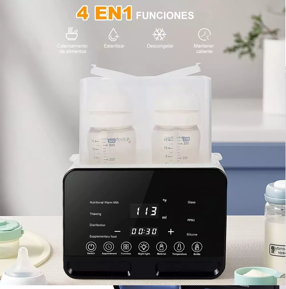 Esterilizador De Biberones Calentador 5 en 1 Multifuncional Blanco con Negro