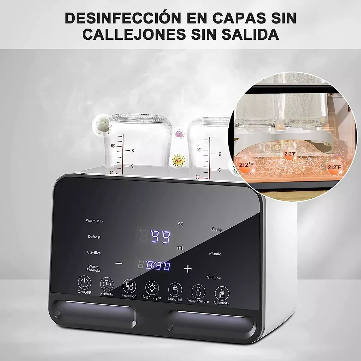 Esterilizador De Biberones Calentador 5 en 1 Multifuncional Blanco con Negro