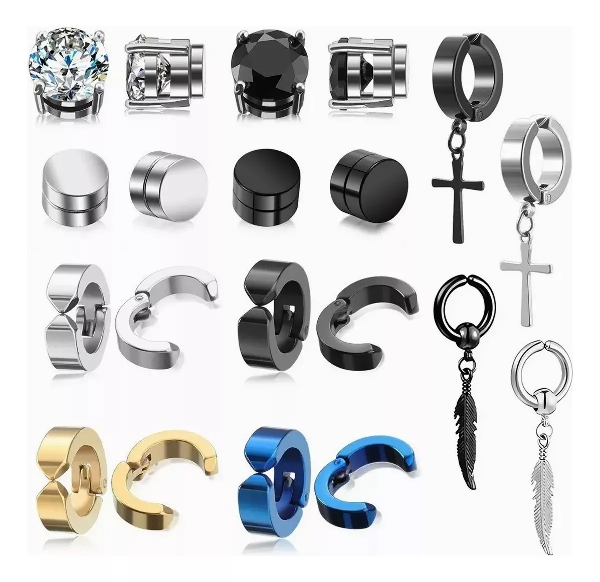 Aretes Piercing Falsos De Acero Inoxidable Para Hombre 20 Pzs Multicolor