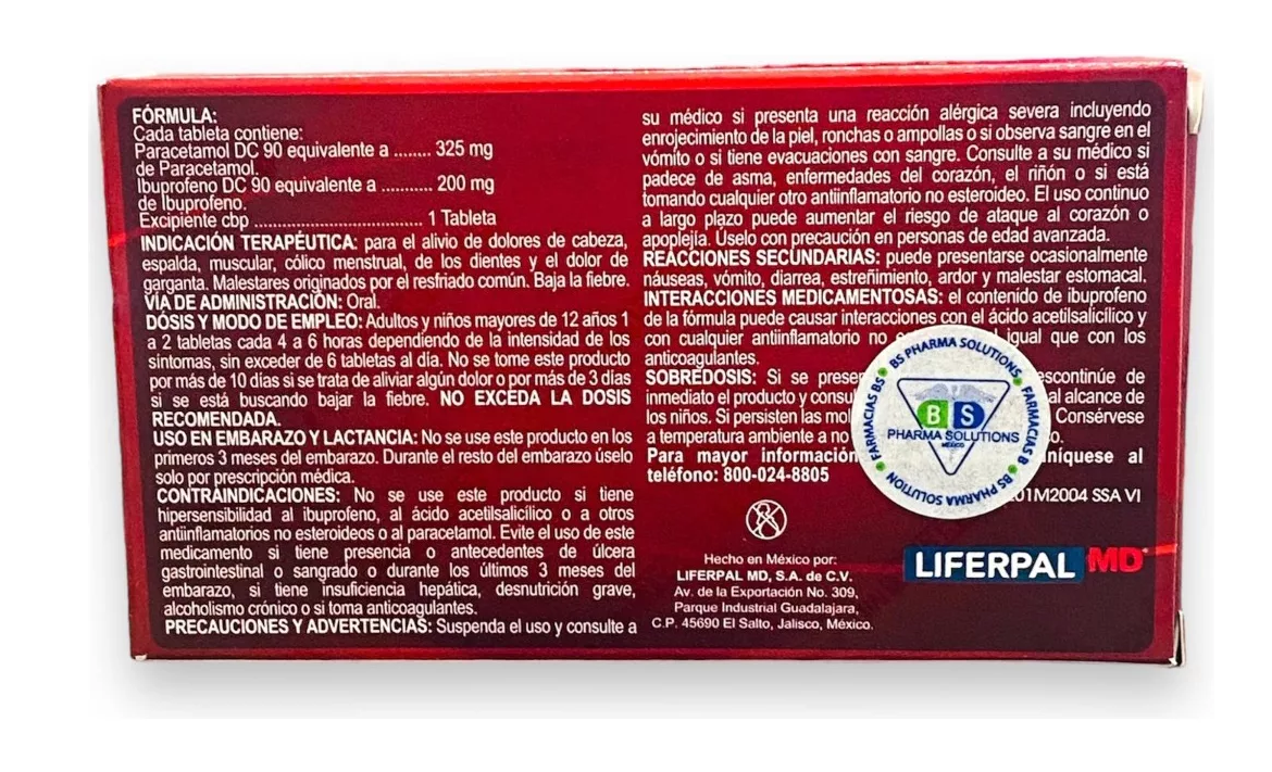 Dualgos Paracetamol / Ibuprofeno C/20 Tabletas / Liferpal Md