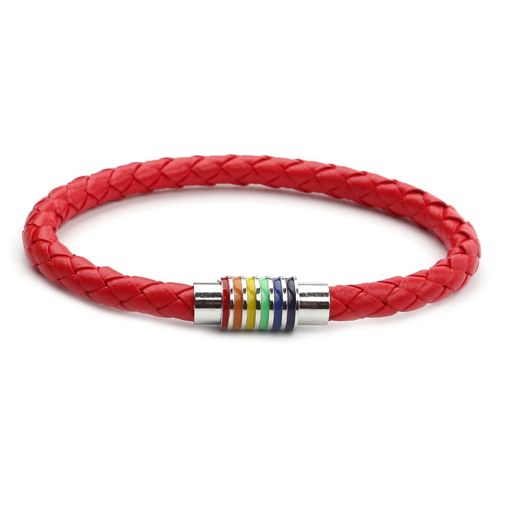 Pulsera Orgulllo Gay Lgbt Vinipiel Rojo Broche Iman 