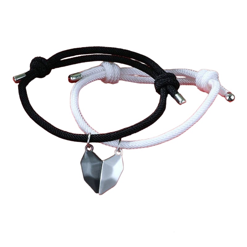 Pulseras para Pareja Corazon de Iman Negro Blanco