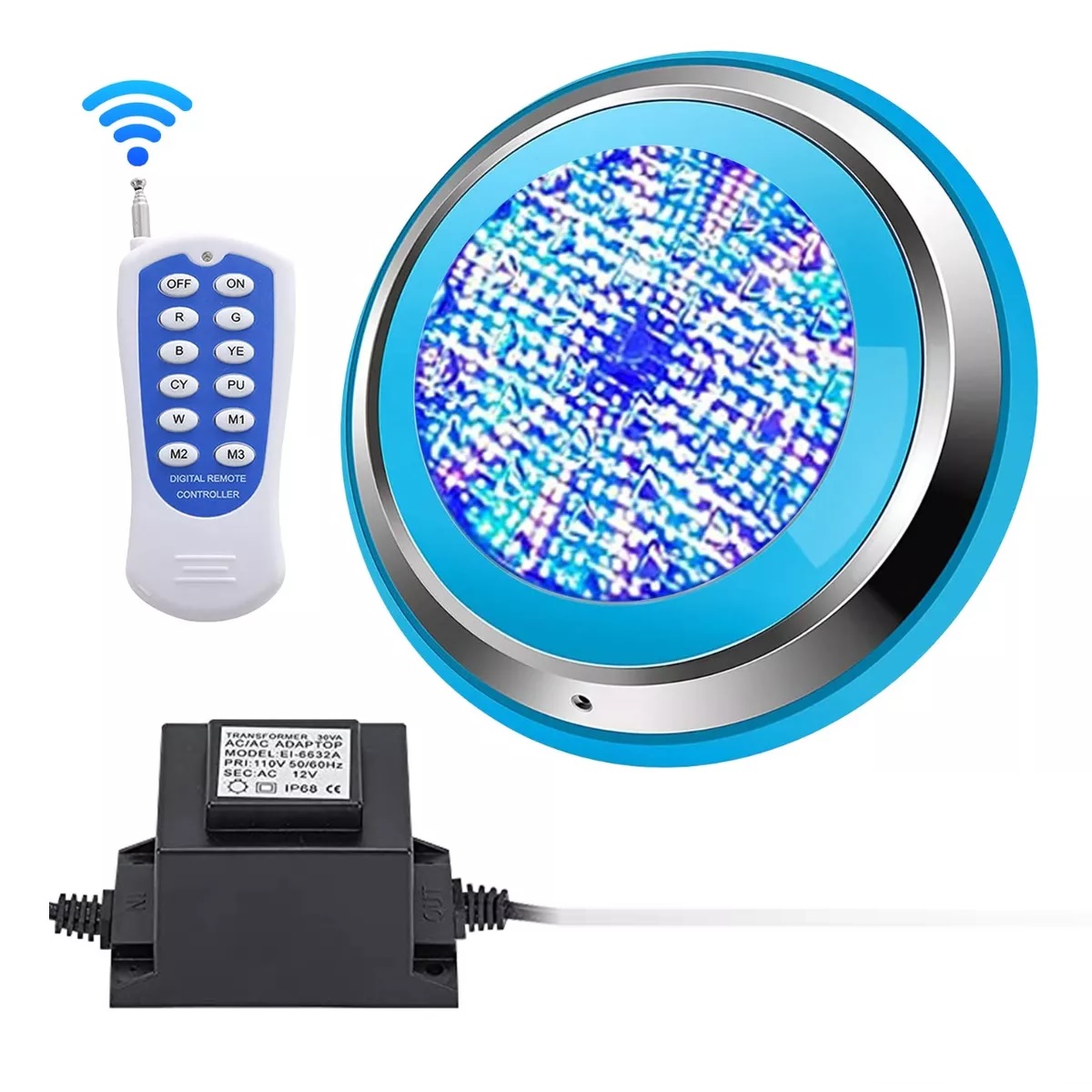  Lampara Para Alberca Rgb + Transformador Control Remoto 25w