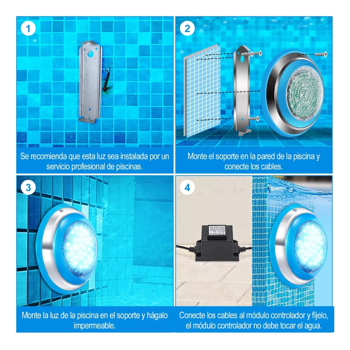  Lampara Para Alberca Rgb + Transformador Control Remoto 25w