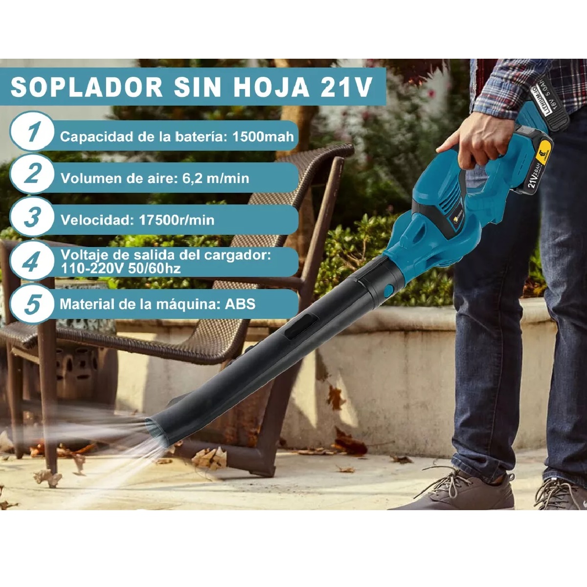 Sopladora Inalámbrica Aspiradora Eléctrica 980w 2 Batería