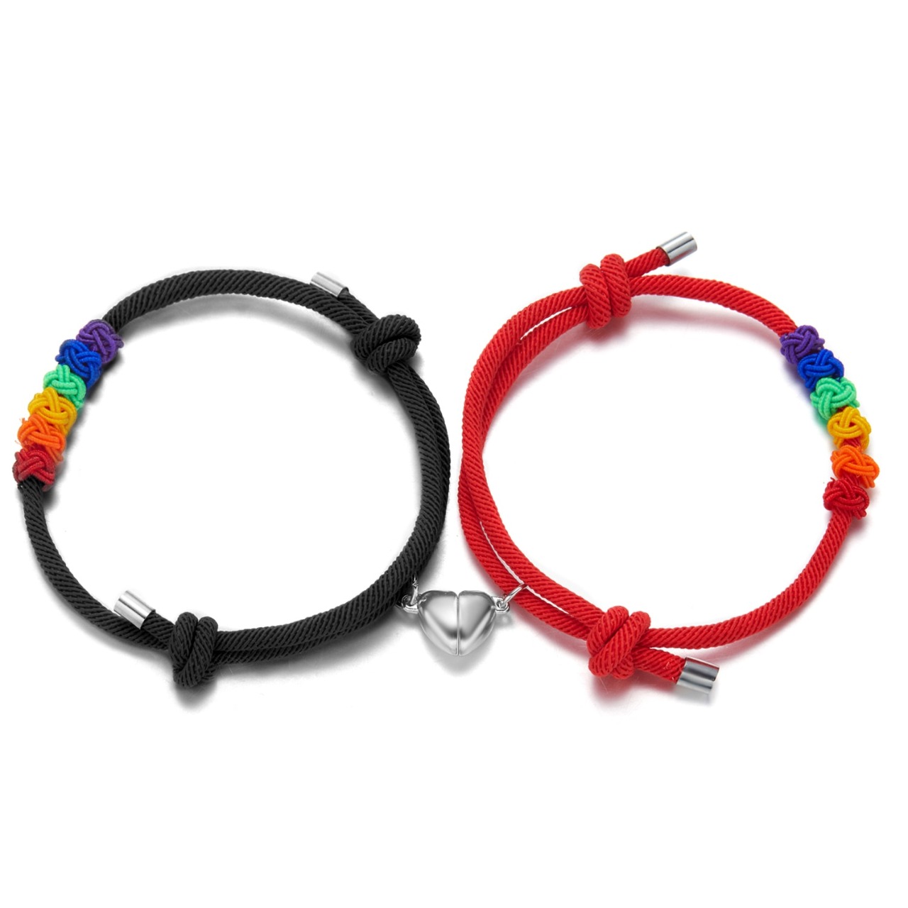 Pulseras Para Parejas Corazon de Iman LGBT Negro Rojo