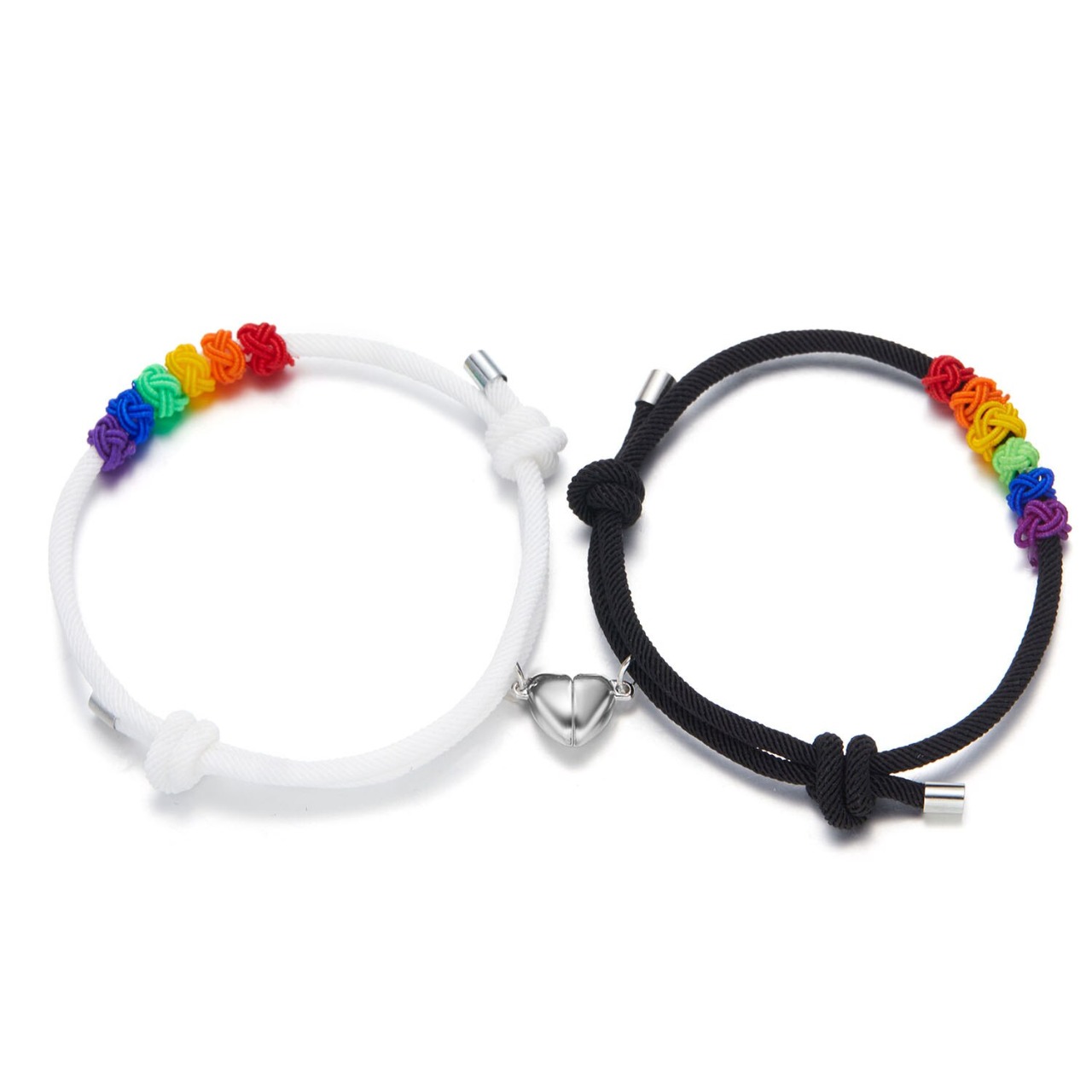 Pulseras Para Parejas Corazon de Iman LGBT Negro Blanco