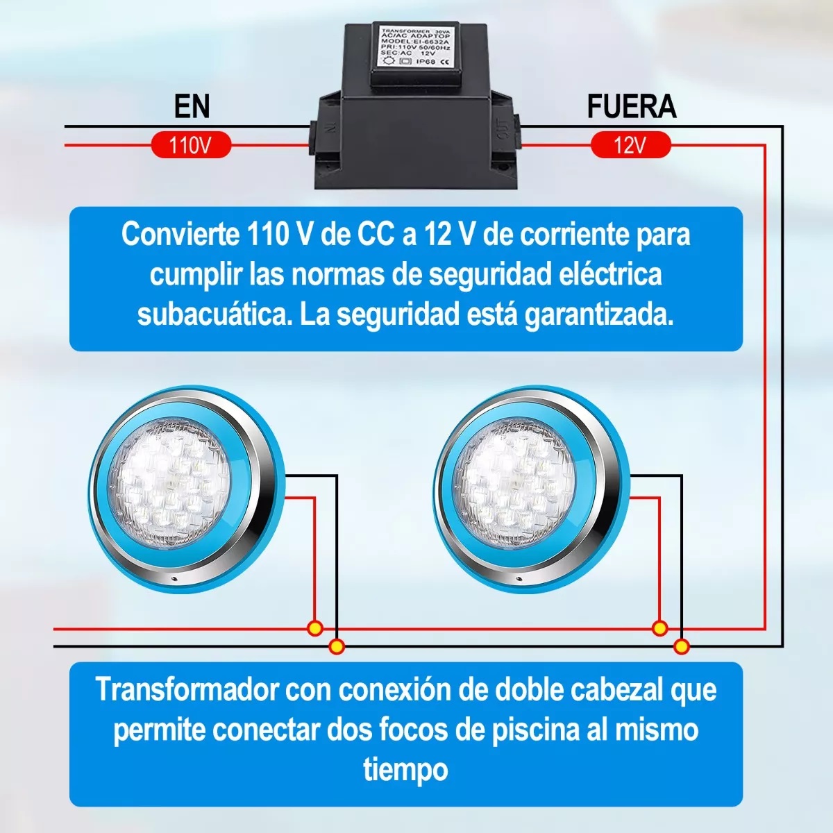 Par 2pc Luces Para Alberca 35w+80w Transformador 1 Con 2 Lampara