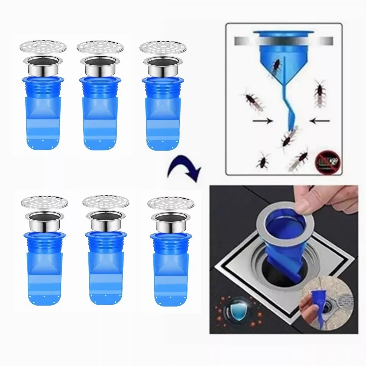 Set Válvula Antiolores+no Retorno+anti Bichos, Para Coladera 6pz