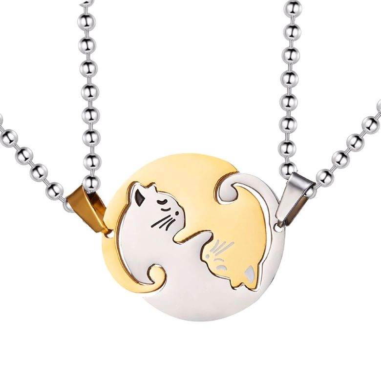 Collar de gato Yin Yang colgante de animal mágico Ying Yang ojo de gato  joyería de cristal Cabujón colgante cadena de plata, Acero aleado