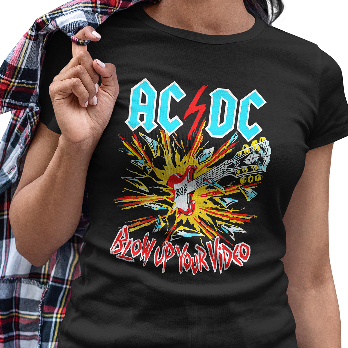 Playera Casual Negra para Damas ACDC Rock Metal
