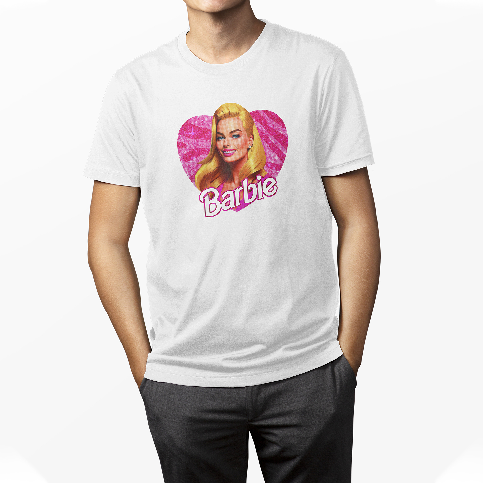 Playera Casual para Hombre Barbie Blanca