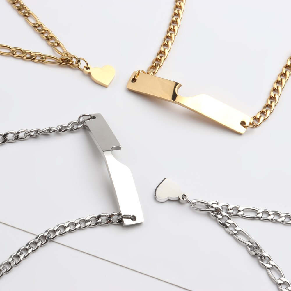 Pulseras Para Parejas Placa y Corazon Embonan Plateadas