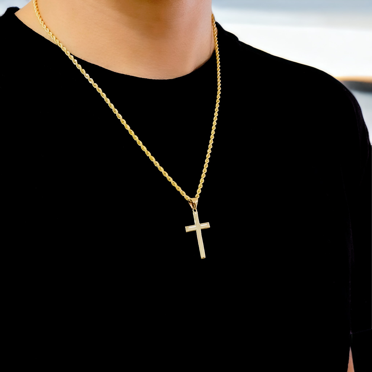 Cadena Oro 10k Torzal Italiano y Cruz Lisa 