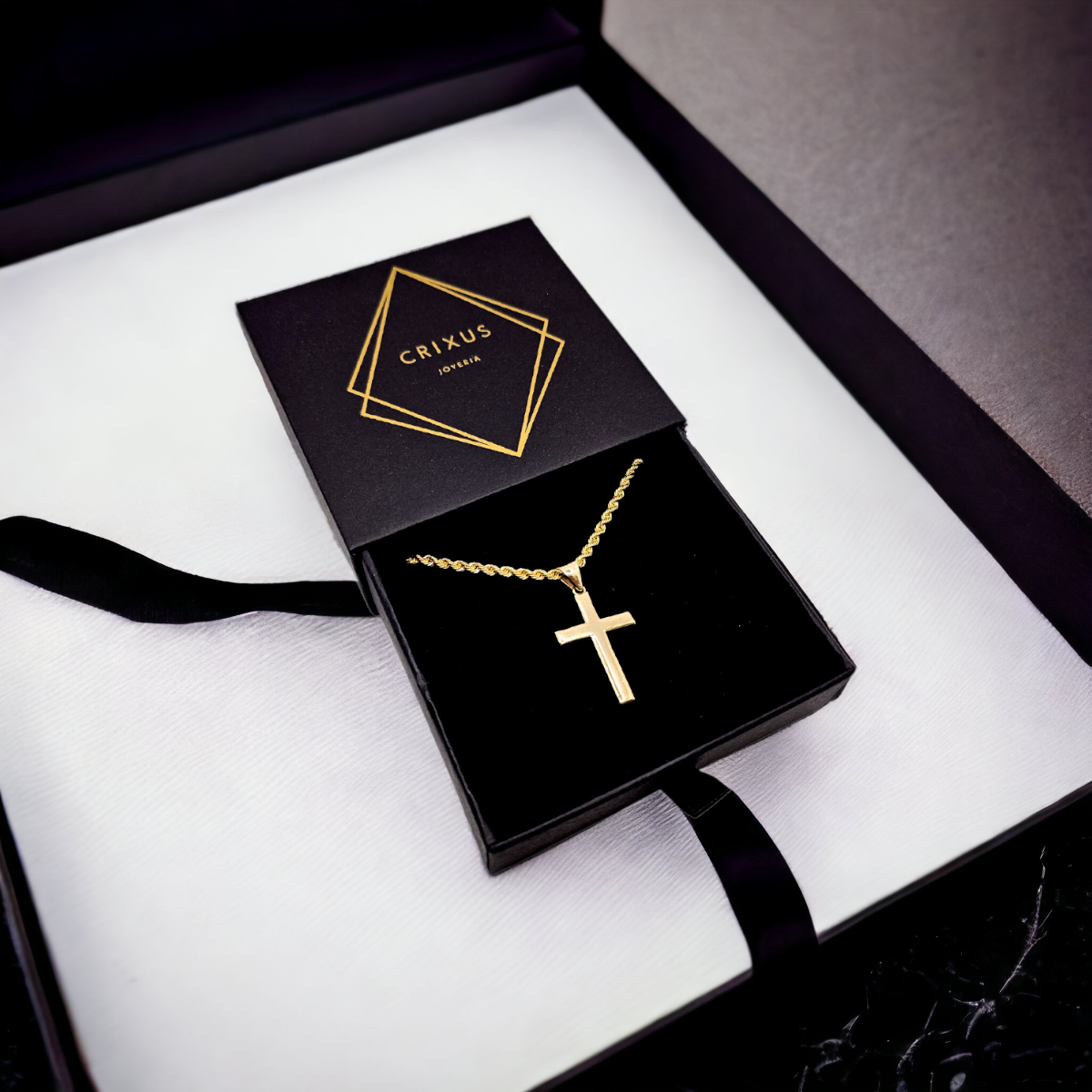 Cadena Oro 10k Torzal Italiano y Cruz Lisa 