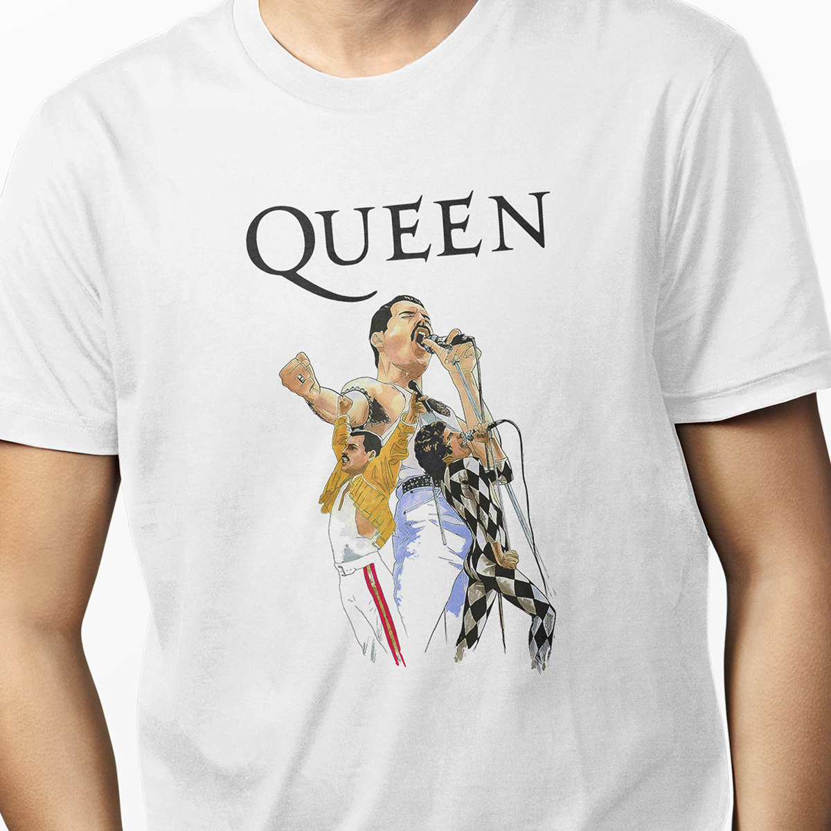 Playera Casual blanca para Hombre Iconos Musical Freddy Mercury