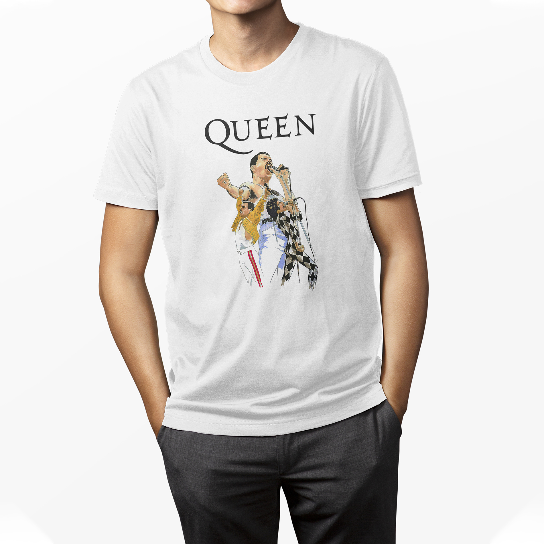 Playera Casual blanca para Hombre Iconos Musical Freddy Mercury
