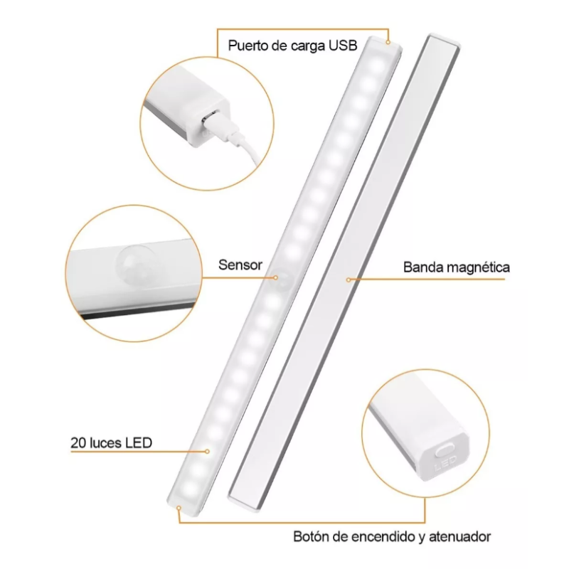 Lámpara Sensor De Movimiento Luz Usb Regulable 20 Focos Led.