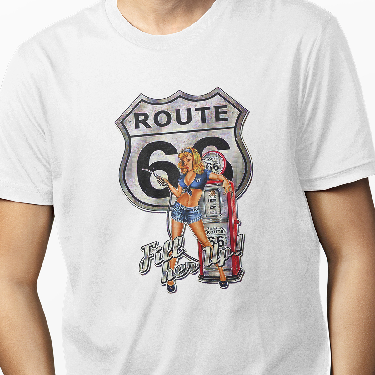 Playera Casual para Hombre Blanca Estilo Urbano Ruta 66