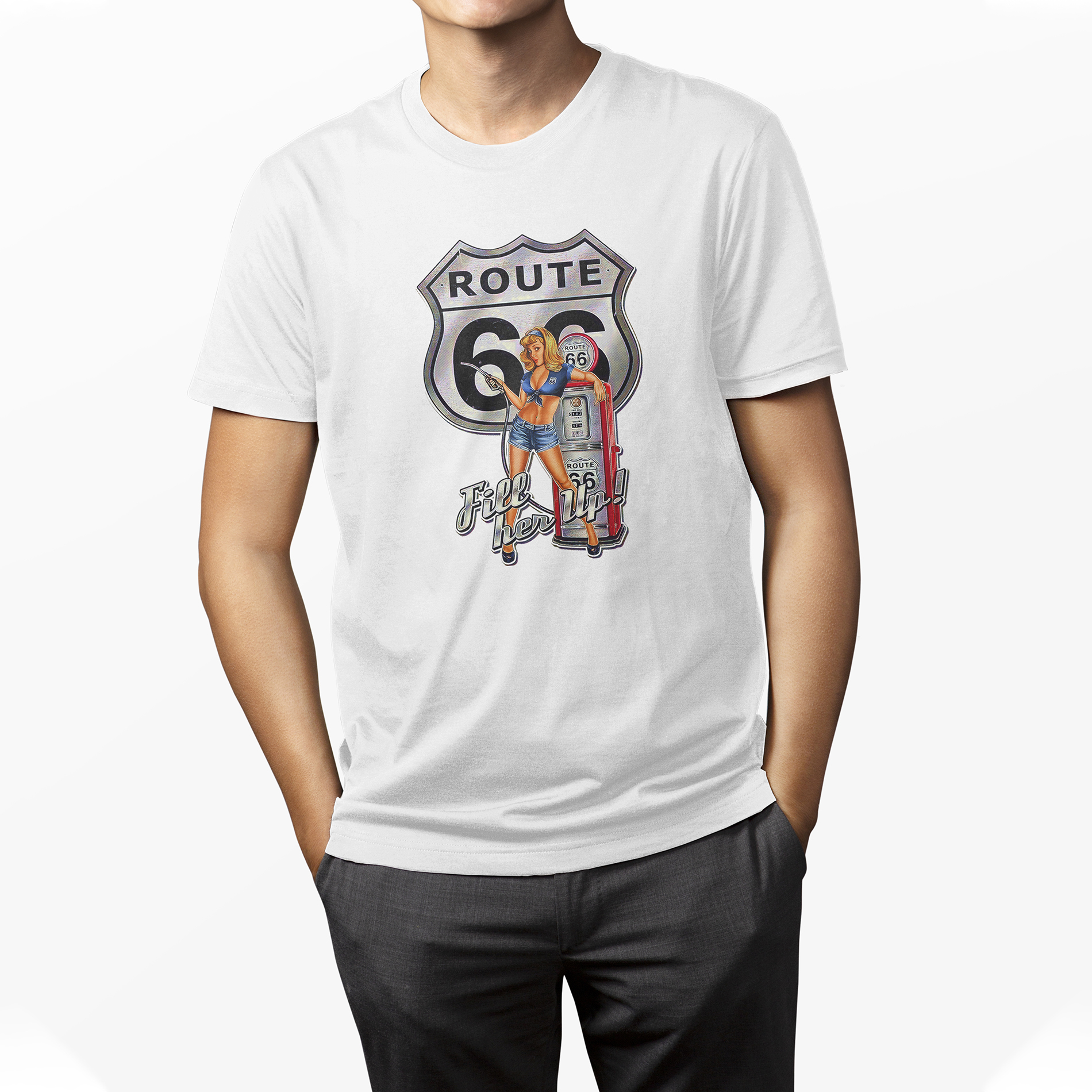 Playera Casual para Hombre Blanca Estilo Urbano Ruta 66