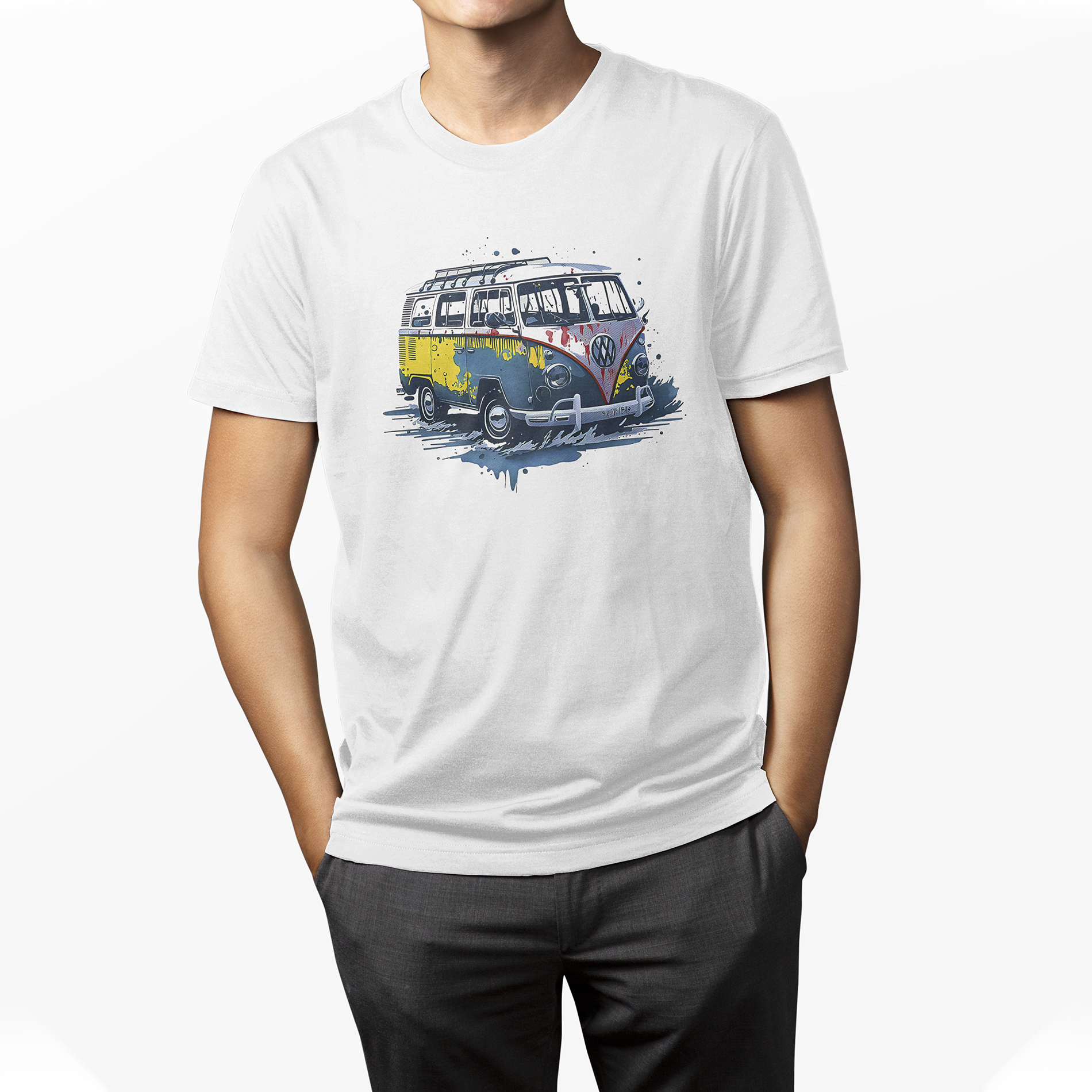 Playera Casual Blanca Autos Clásico para Caballeros